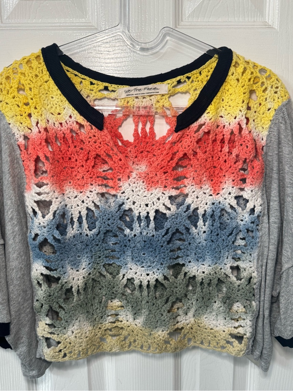 🧶👘🧵 Free People Joshua Tee Crotchet Multicolor Crop Top Open Weave Knit🧵👘🧶 - Picture 4 of 7